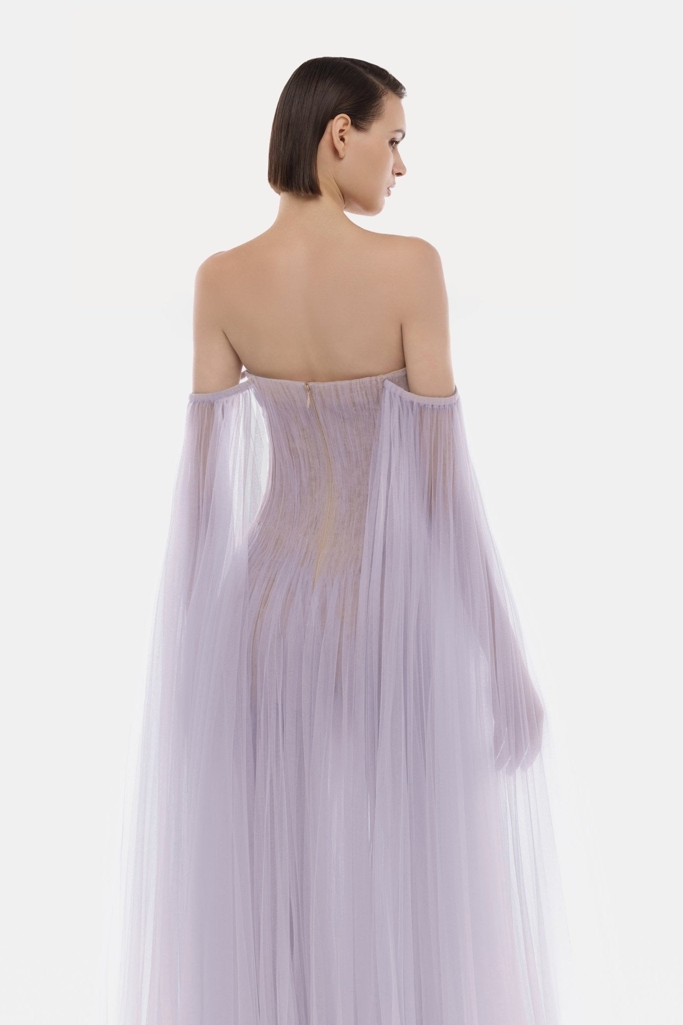MONTSAND Purple Vacation Elegant Tulle Off-shoulder Midi Dress