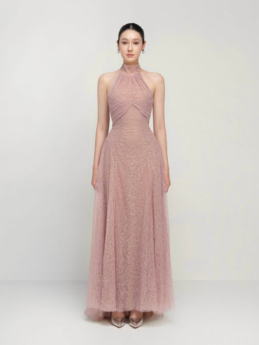 Pink Lynx Tiered Lace Maxi Dress