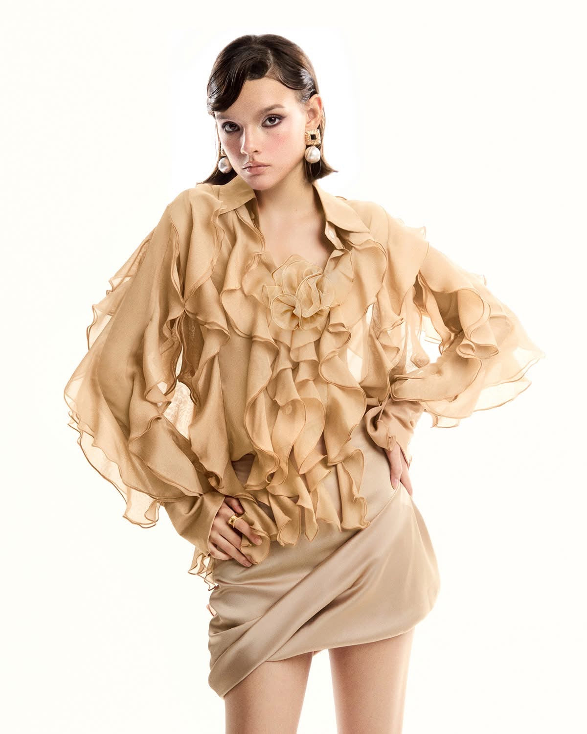 Musthave Glod Draped Shirt& Skirt