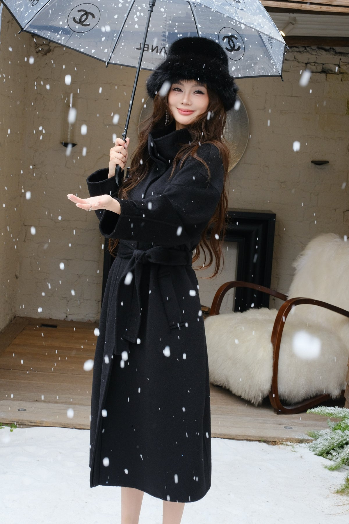 Maison Wester Black Single-Button Sleeveless Woolen Long Coat