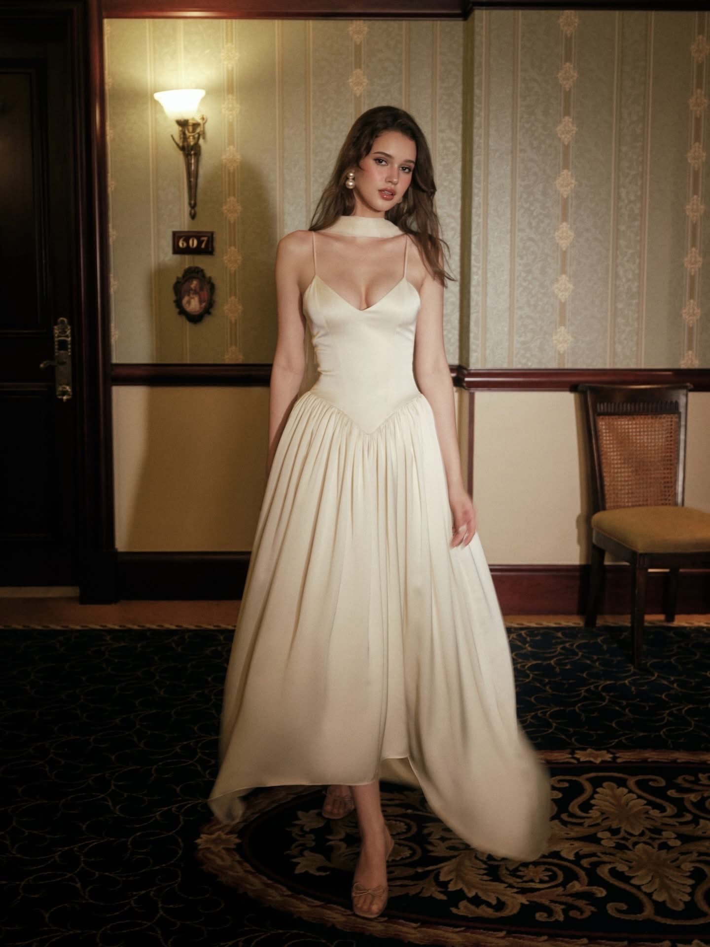 KISSERINE ATELIER Elegant Fairycore White Estella Midi Dress