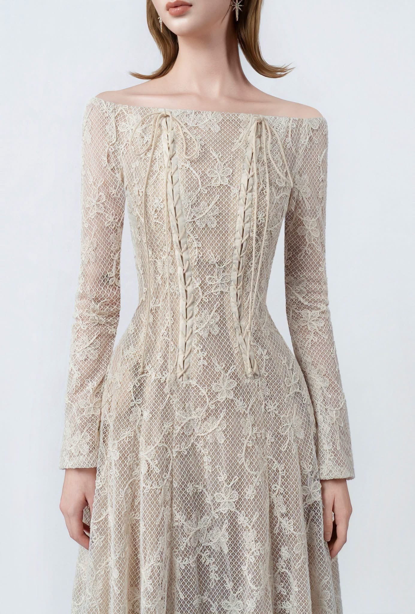 DETHEIA Elegant Vintage Cream Valeria Maxi Dress