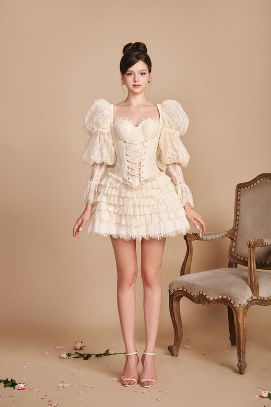 SISSY NATION Sweet Elegant Fairycore White J'adore Corset Top & Skirt