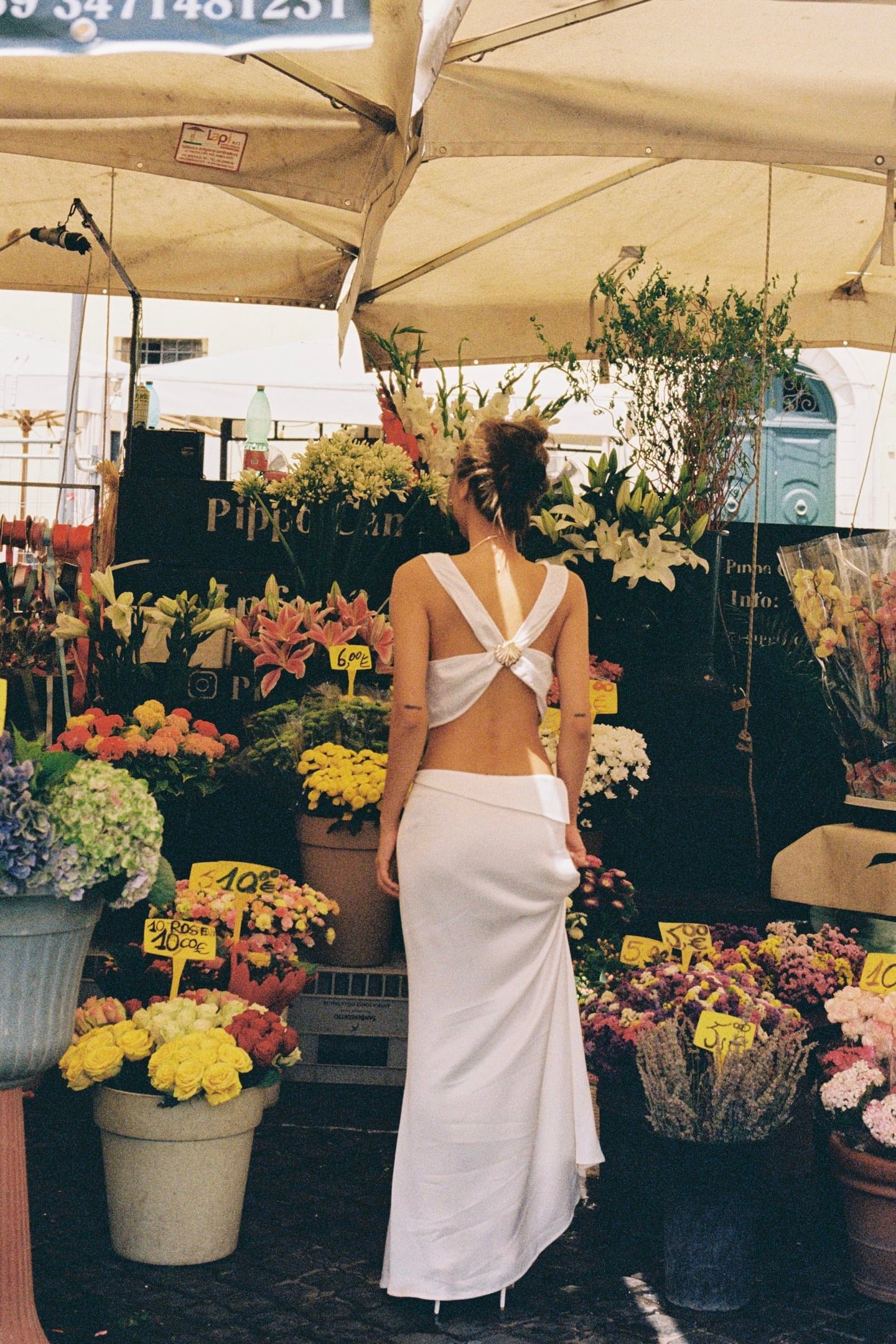 MINPURA White Backless Shell-Embellished Top & Satin Skirt