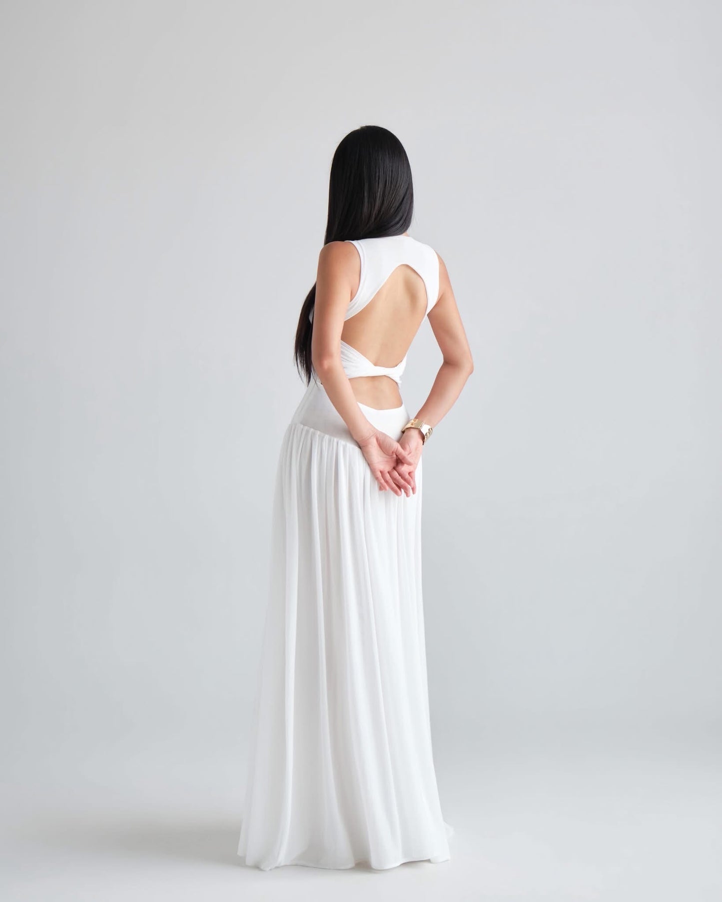 DELICIAE White Knit Mallow Maxi Dress