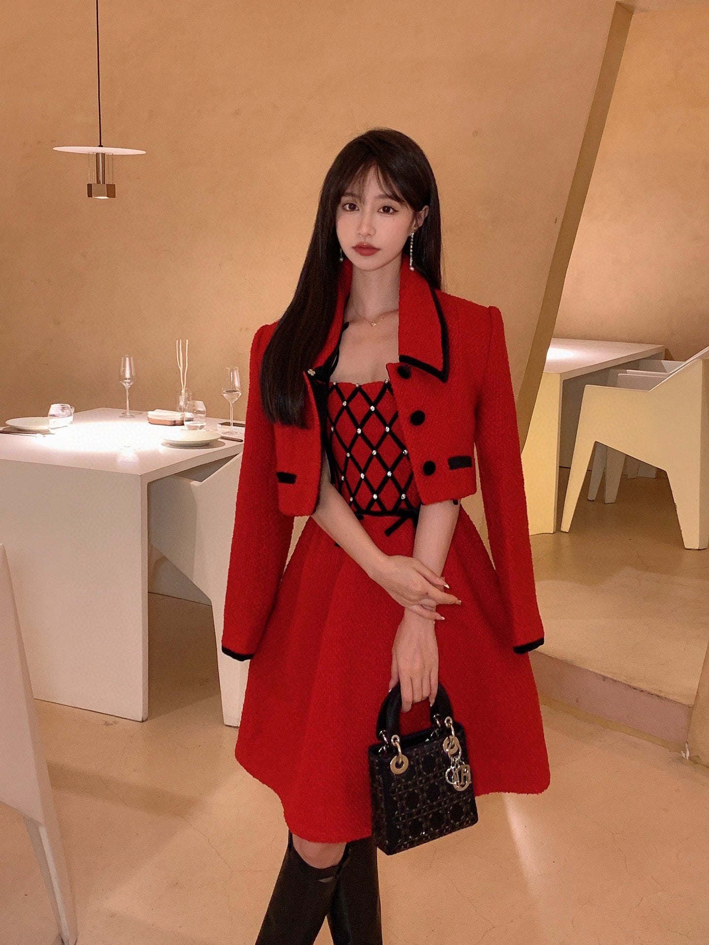 MASION WESTER Red Bow Mini Dress