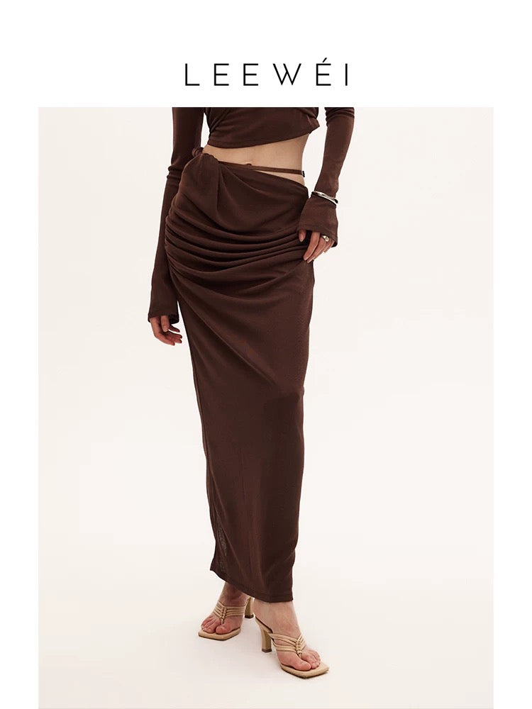 LEEWEI Brown Mini Skirt （Sales）