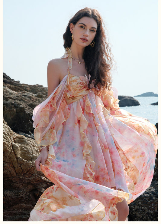 SHEERLUCK Floral Guggi Vacation Mini Dress