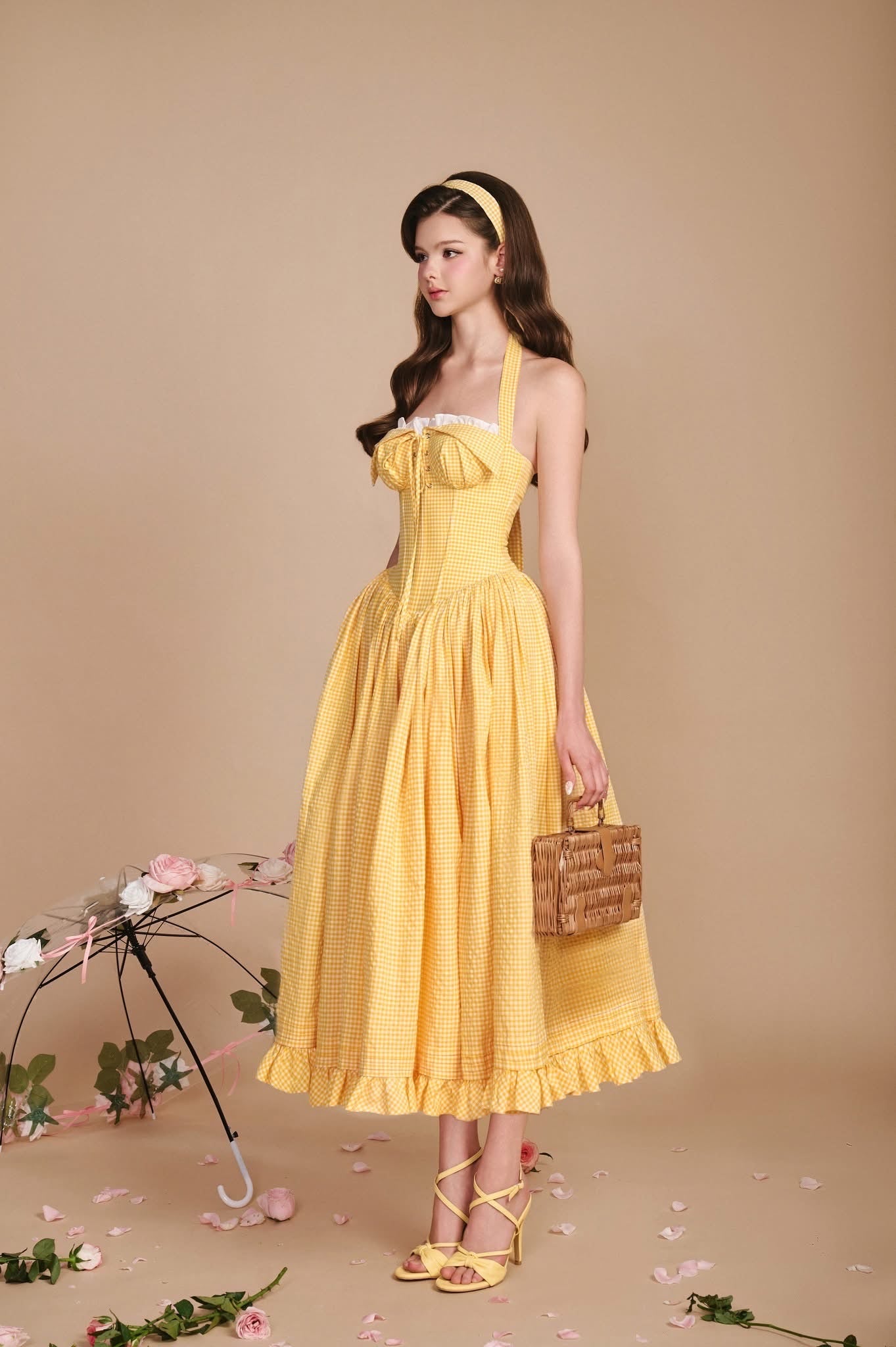 SISSY NATION Sweet Elegant Fairycore Yellow Secret Garden Midi Dress