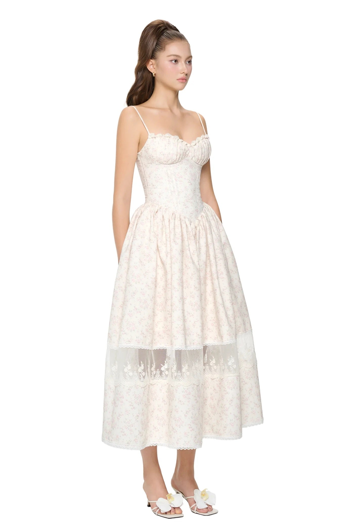 JUBIN White Floral Midi Dress