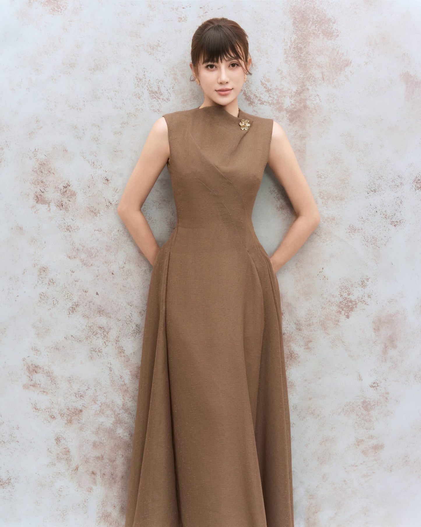 DENIO Brown Daphne Flared Midi Dress