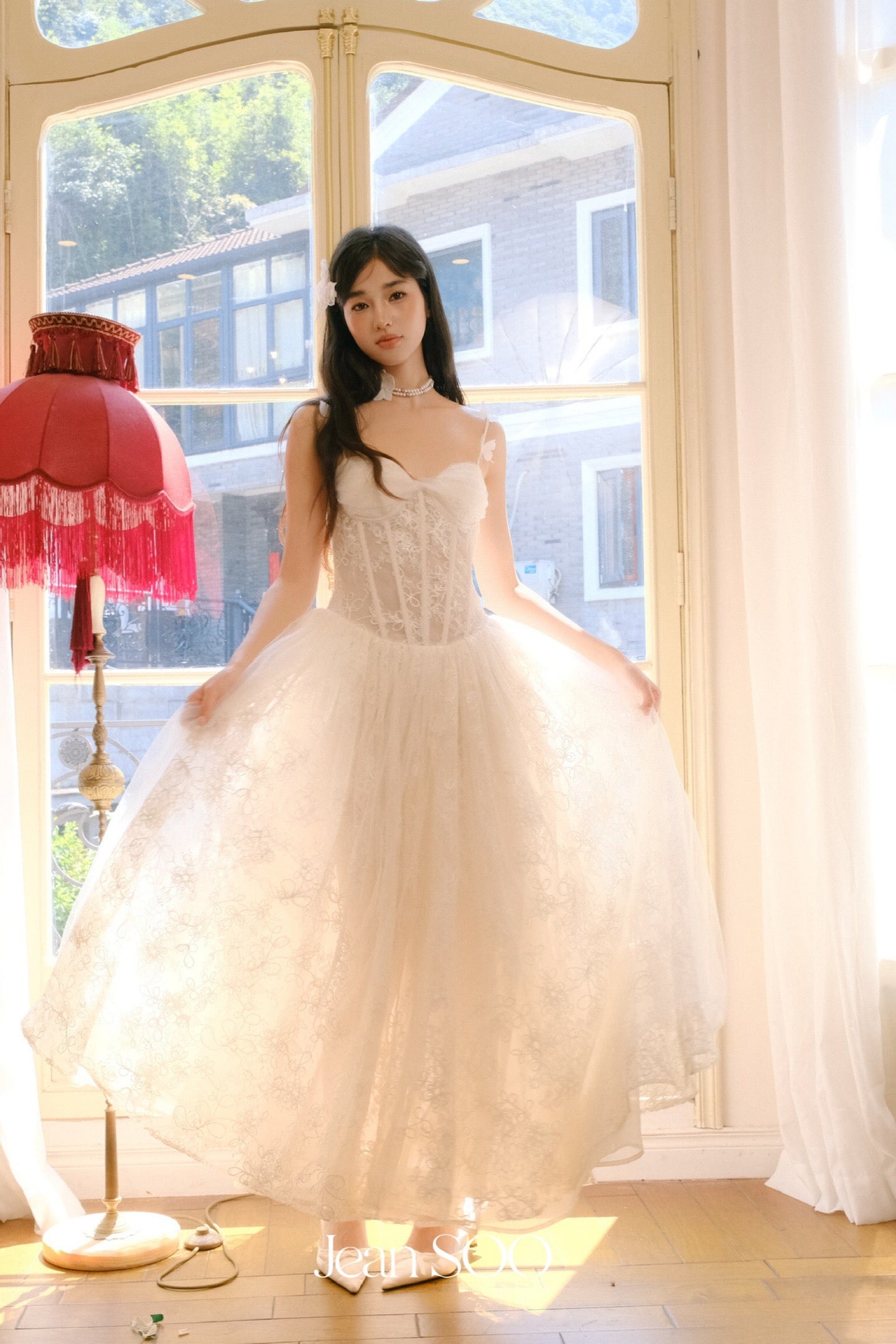 JEAN SOO White Lace Maxi Dress