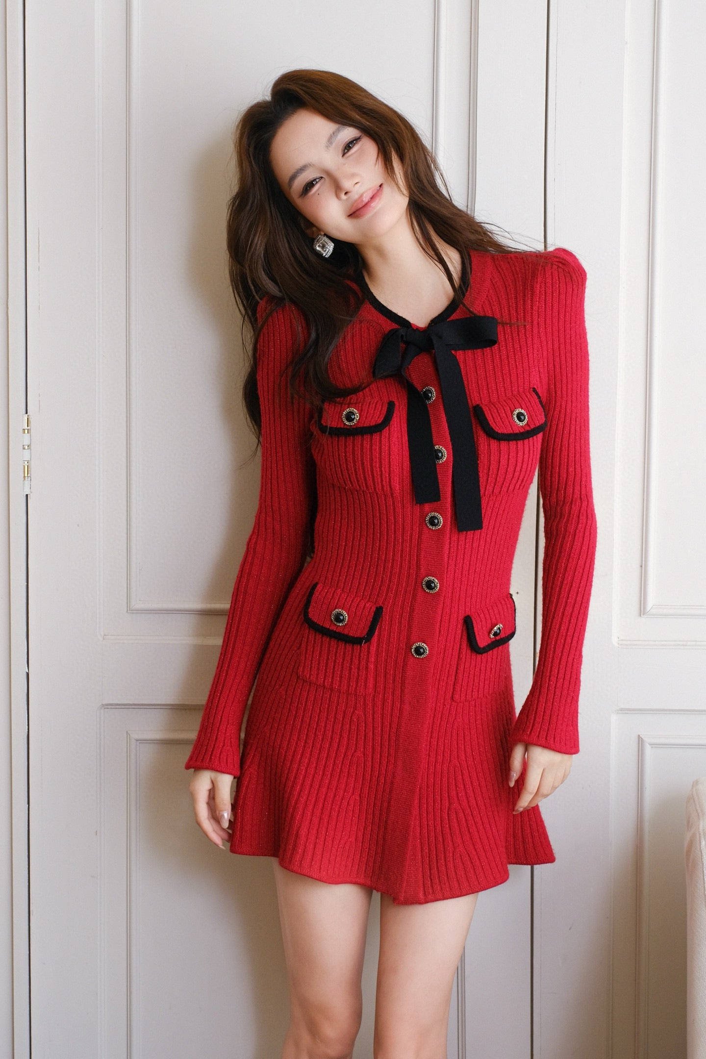 MASION WESTER Red Bow Mini Dress
