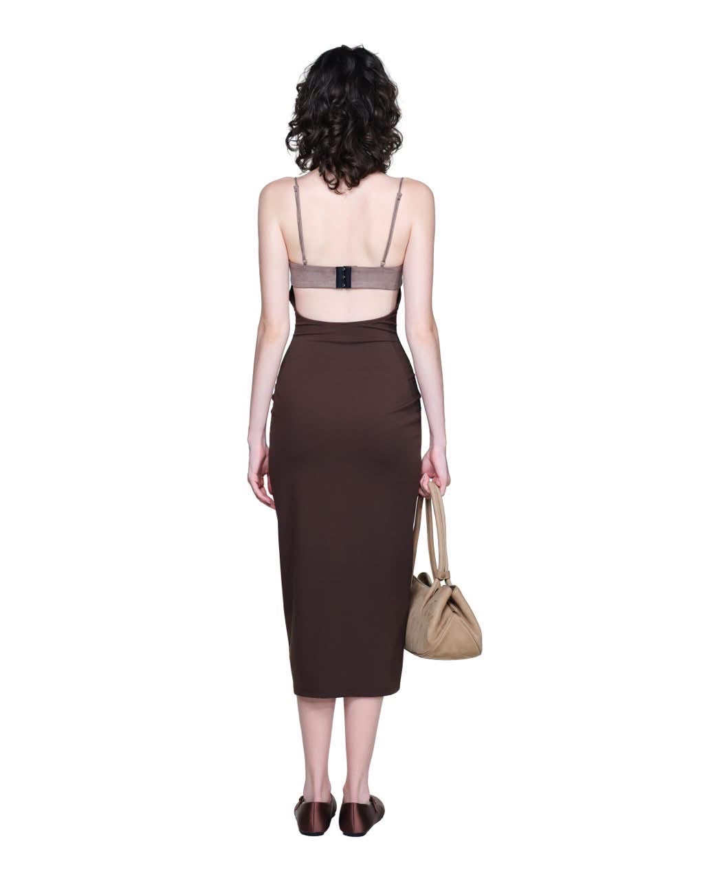 Brown Lace Lady Aslur Midi Dress
