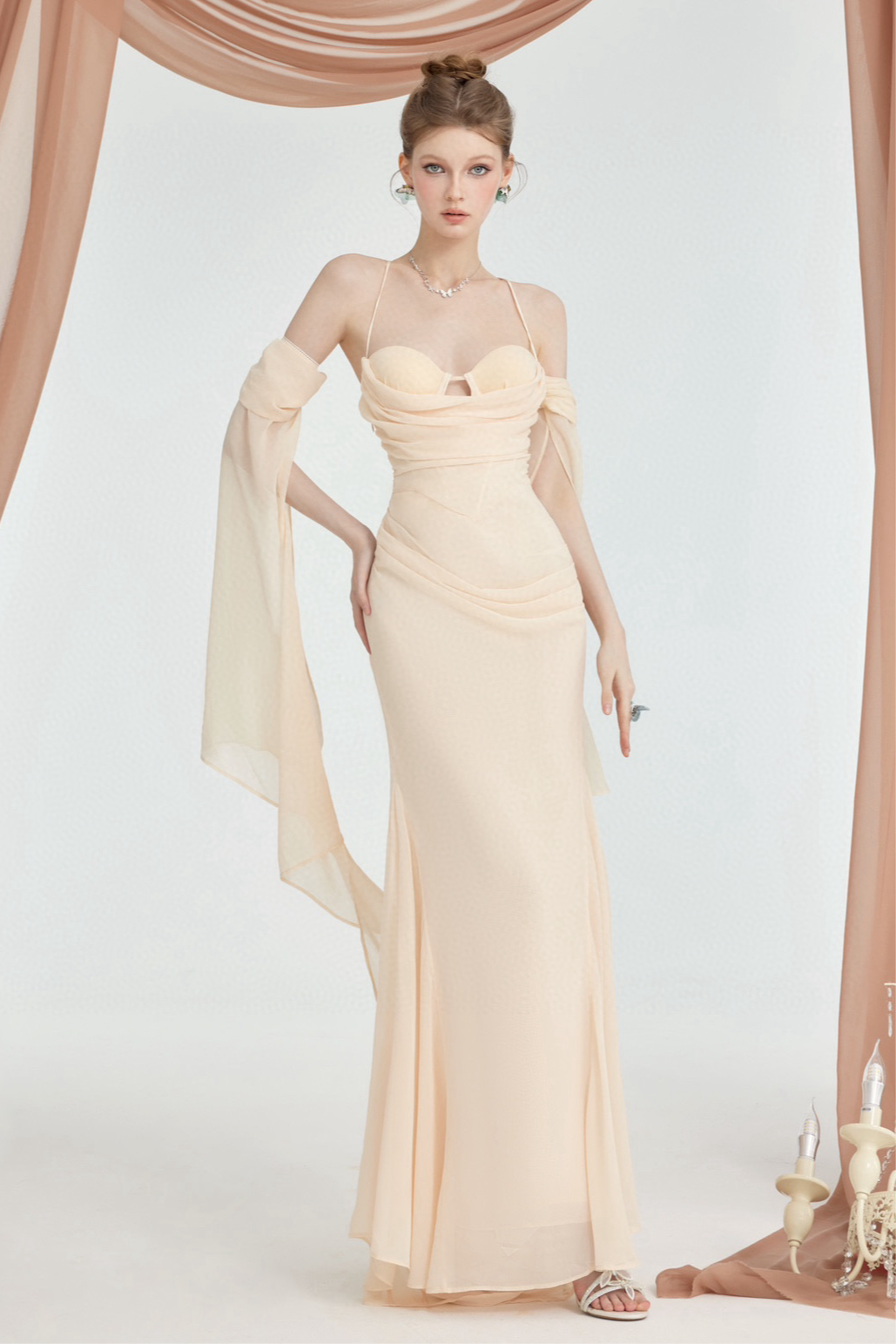 SHEERLUCK NUDE VACATION MAXI DRESS