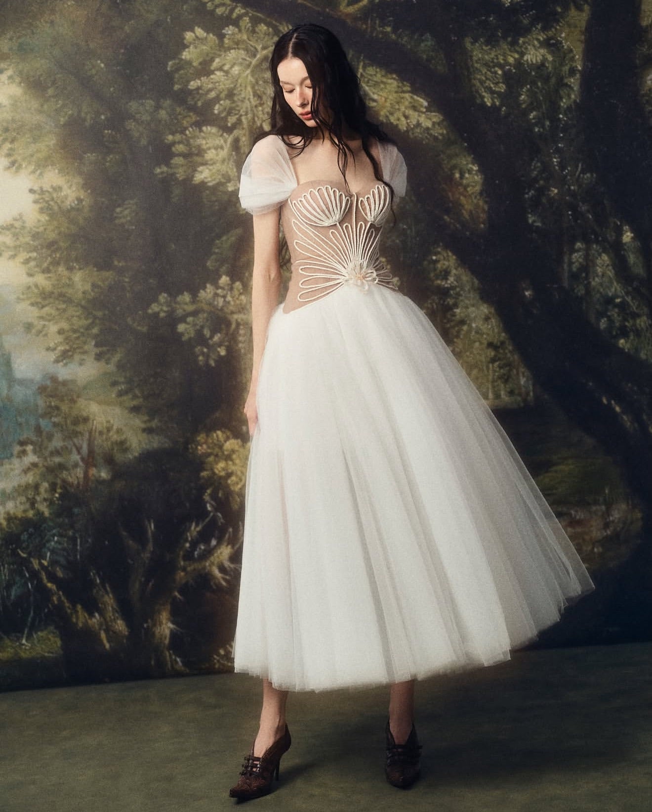 LINHPHUNG White Gauze Cortena Midi Dress