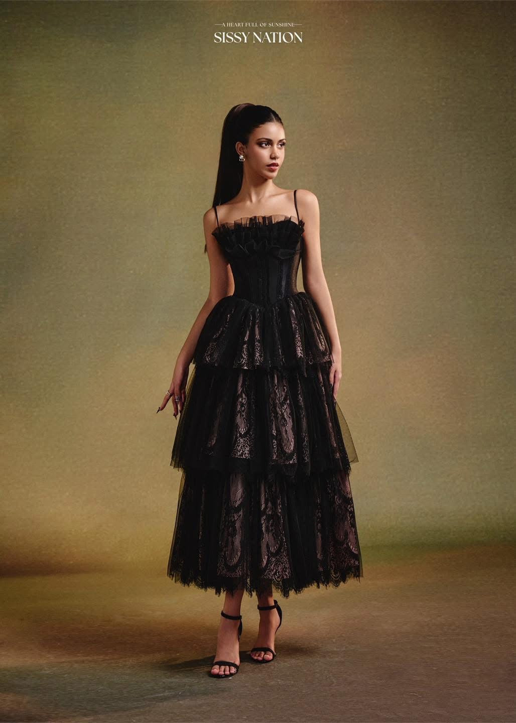 SISSY.NATION Black Elegant Corset Midi Dress