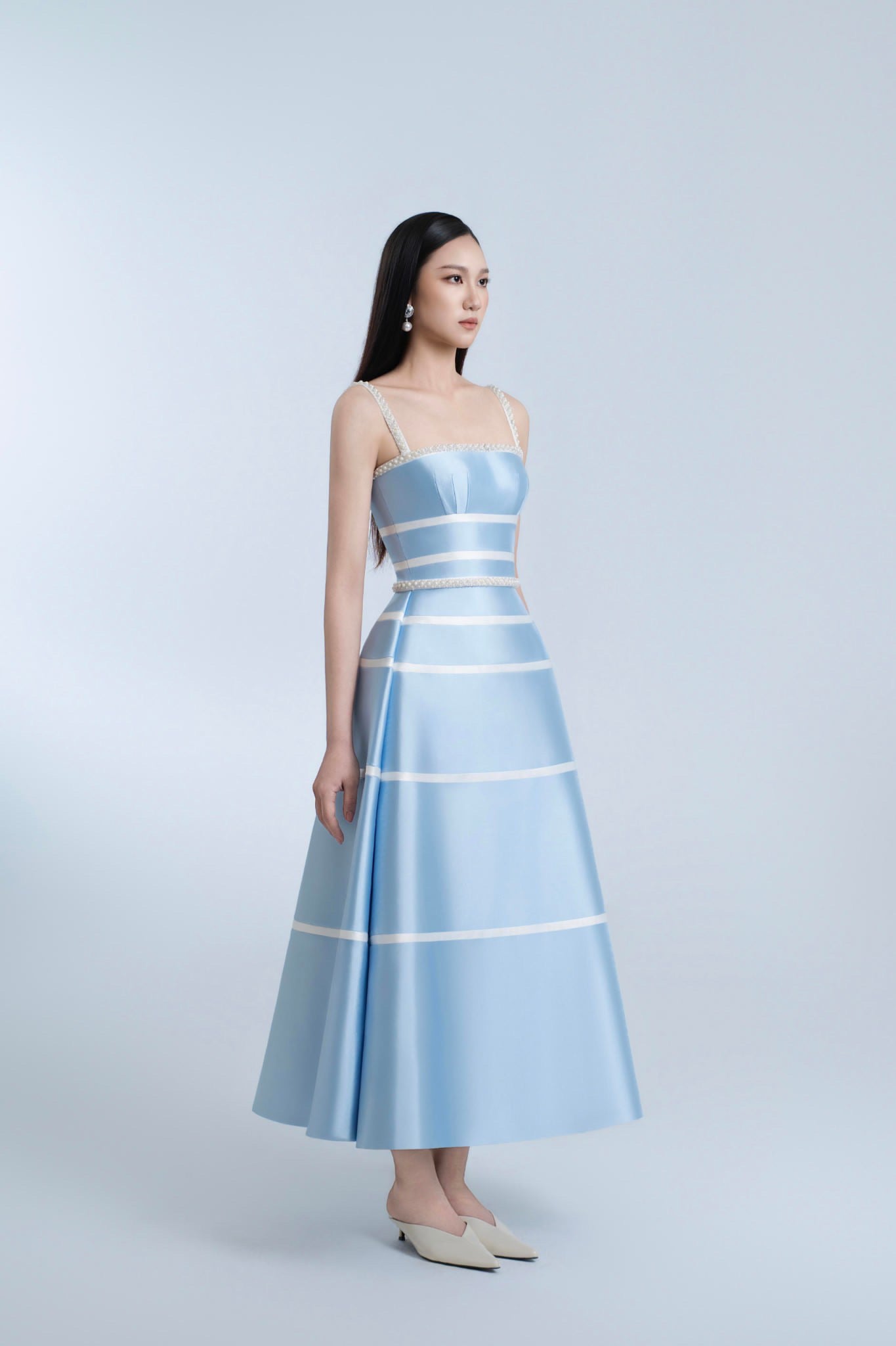 DETHEIA Elegant Minimalist Blue Ava Midi Dress