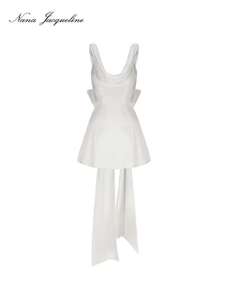 Nana Jacqueline white satin backless min dress