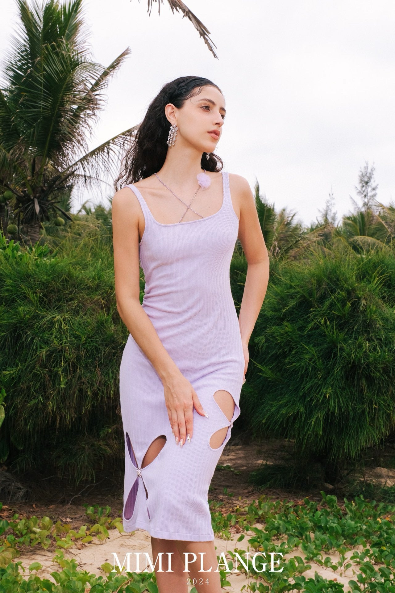 MIMI PLANGE purple jersey cut-out midi dress