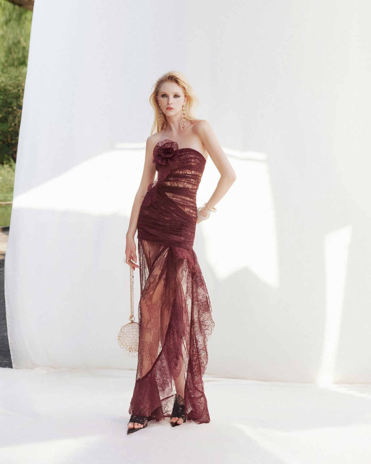 MUSTHAVE Fairycore Elegant Red Louise Lace Maxi Dress