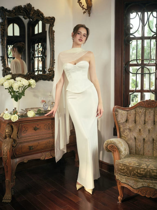 White Satin Yulia Corser Top & Silk Maxi Skirt