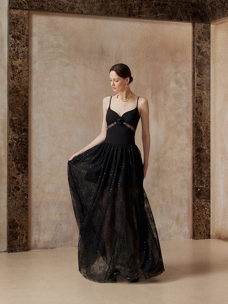 Fa sogno Black Rosy Maxi Dress