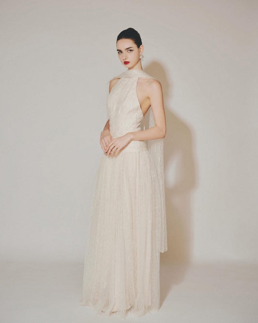 DELICIAE Cream Vacation Elegant Minimalist Josephine Maxi Dress