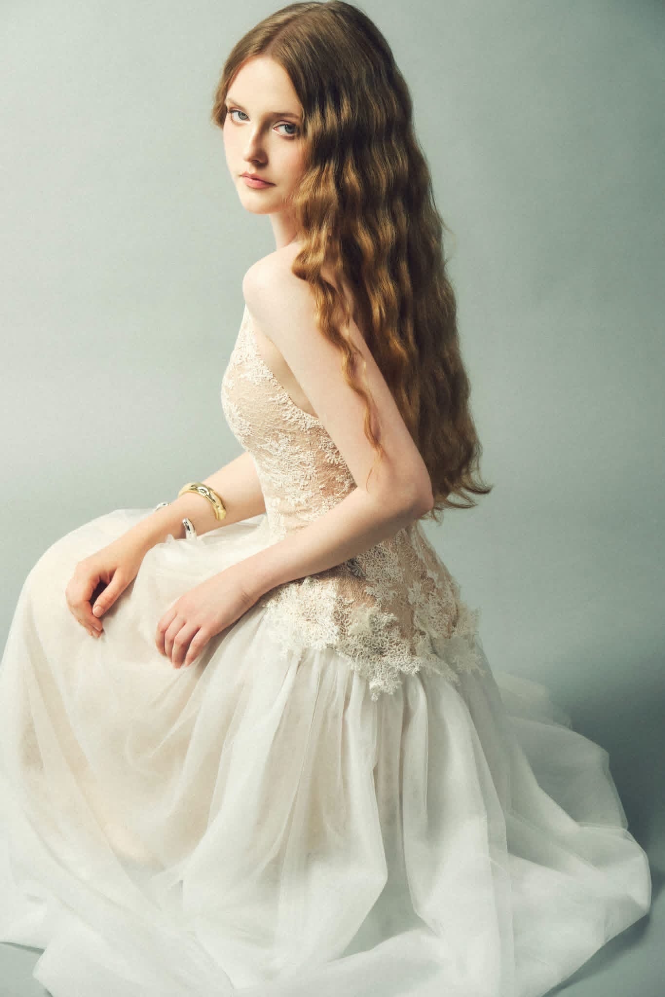 DELICIAE Cream Lace V-neck Camilla Maxi Dress