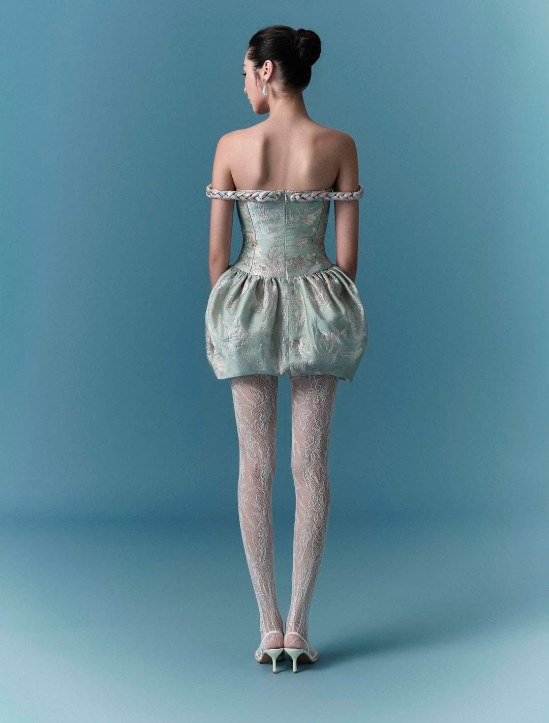OIA STUDIOS Green Floral Elegant Lulia Mini Dress