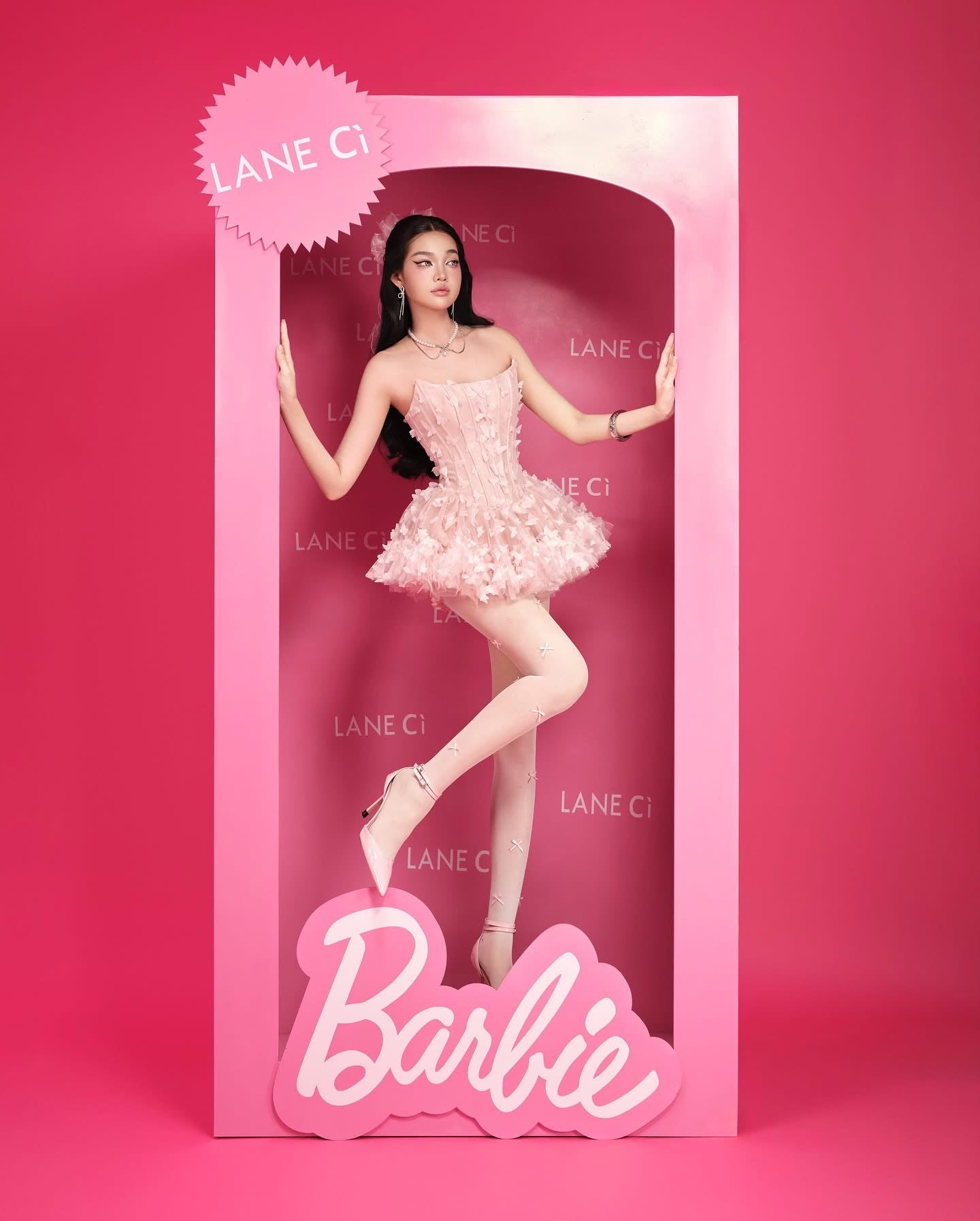 LANE CI Pink Swan Mini Dress