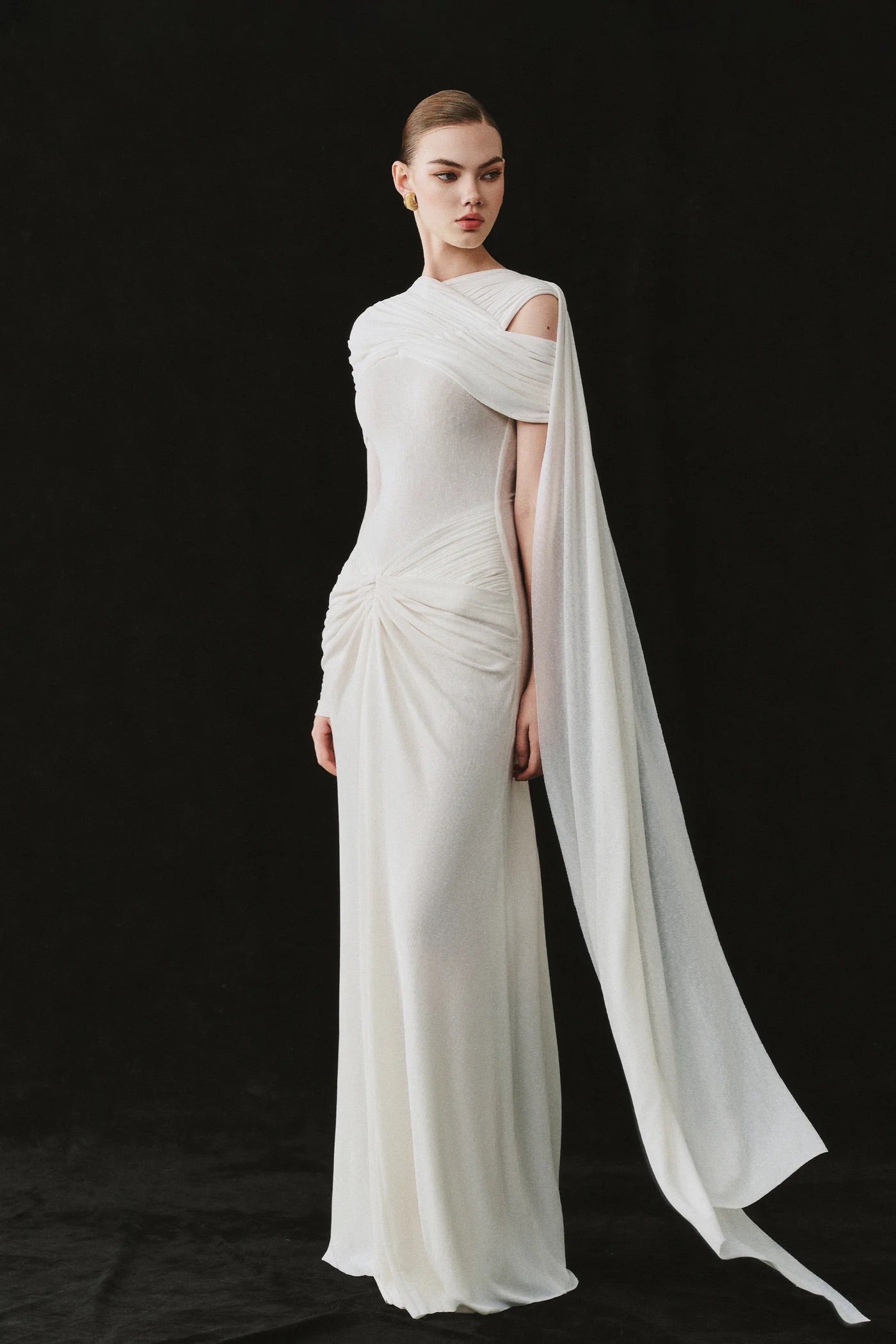 CICI White Elegant Vacation Elaria Draped Cape Maxi Dress