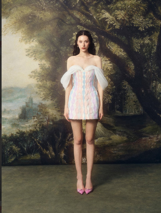 LINHPHUNG White Gauze Rainbow Iridelle Mini Dress