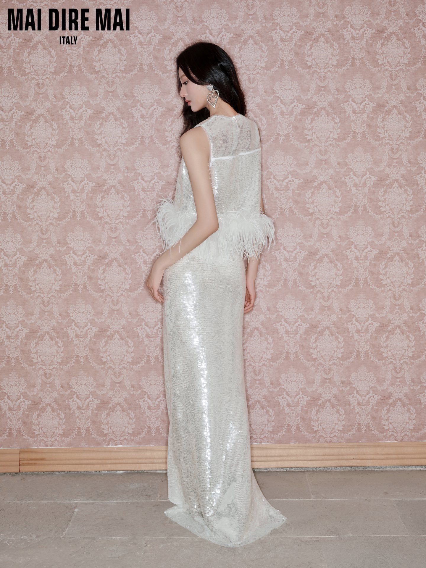 MAI DIRE MAI White Sparkling Fairy Feather Sequinned Top & Skirt