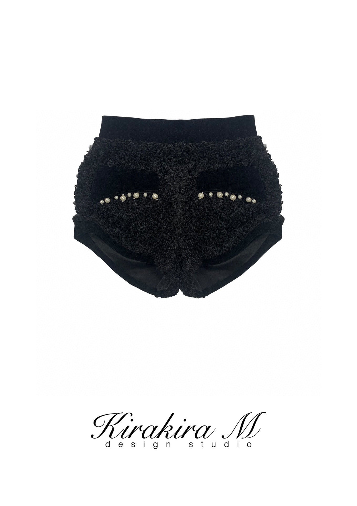 KIRAKIRA M Black glitter laced top and short with pearls detail