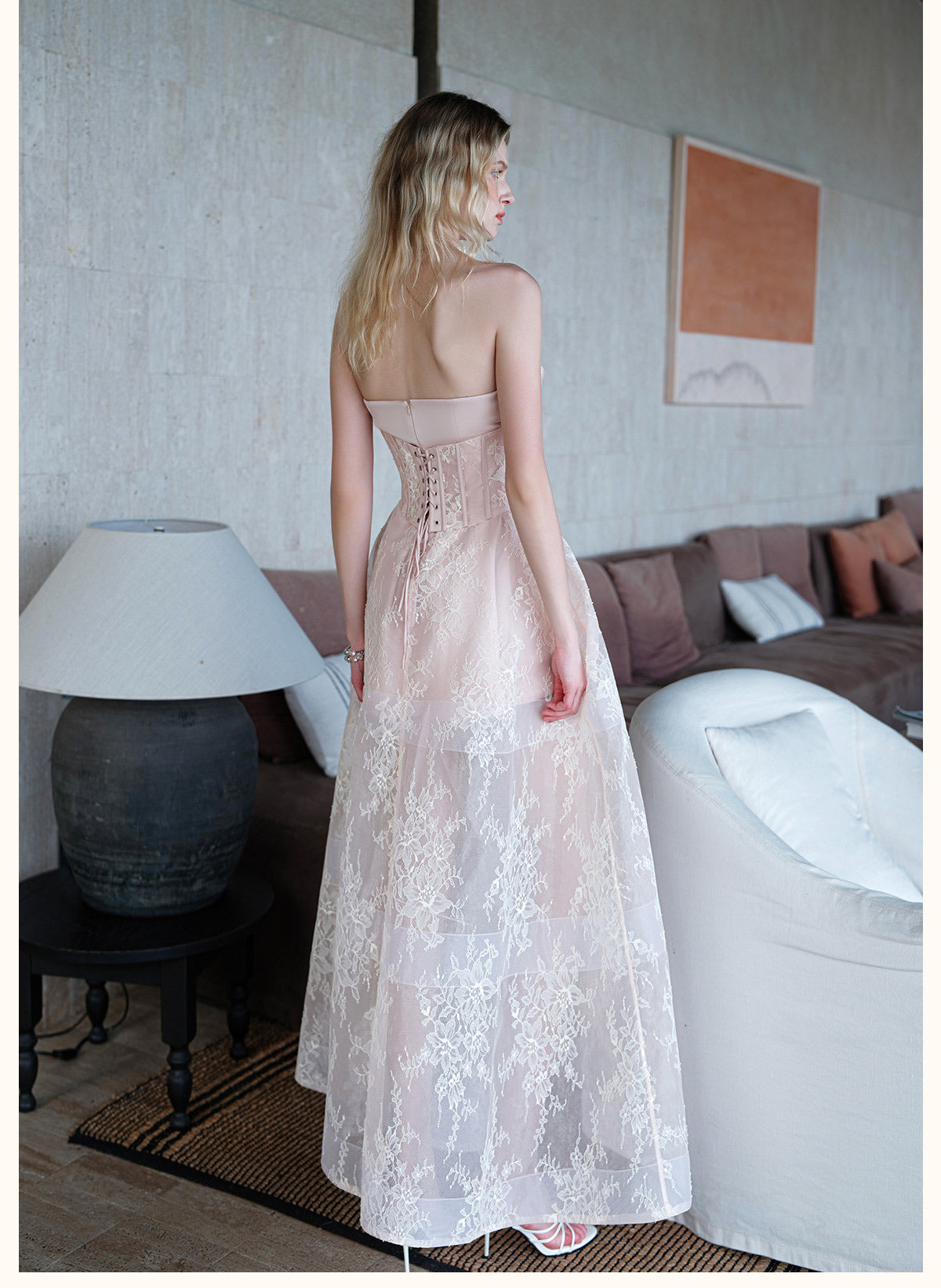Sheerluck Elegant Vacation Brown Serenata French-collar Strapless Mini Dress & Tulle Maxi Dress