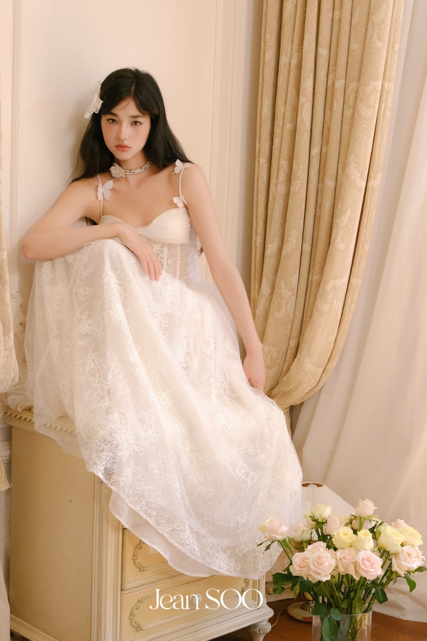 JEAN SOO White Lace Maxi Dress