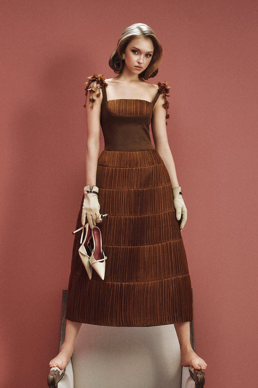 CICI Brown Elegant Vacation Terrina Strap-detail Midi Dress