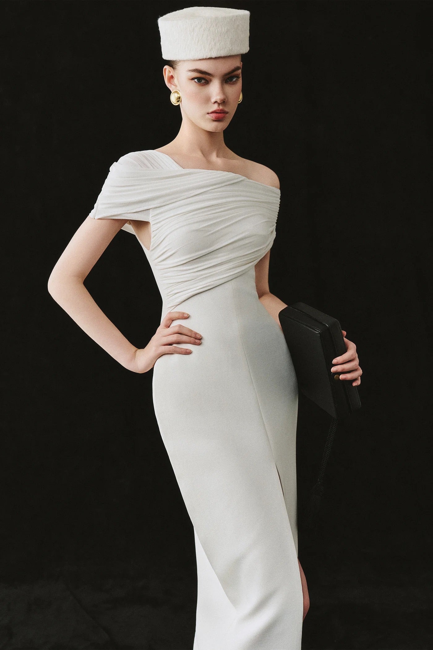 CICI Brown Elegant Vacation Esmeralda Off-shoulder Slit Maxi Dress