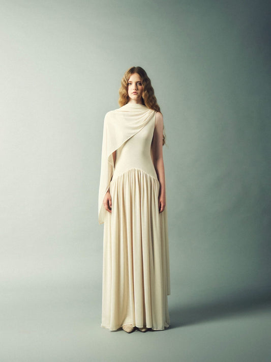 DELICIAE Cream Knit Daliah Maxi Dress