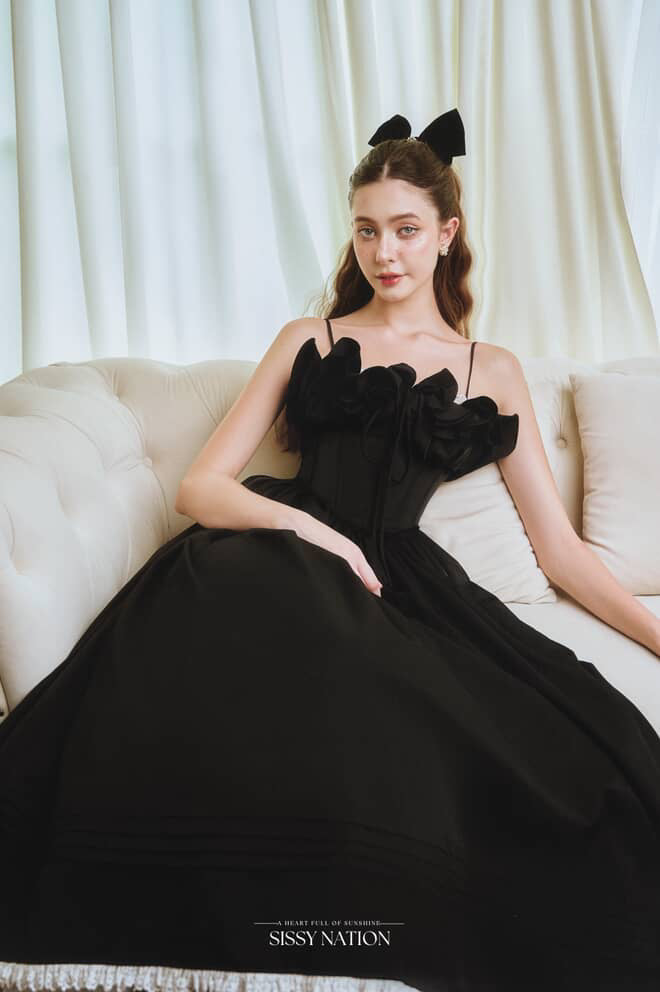 SISSY NATION Black Tulip Corset Midi Dress