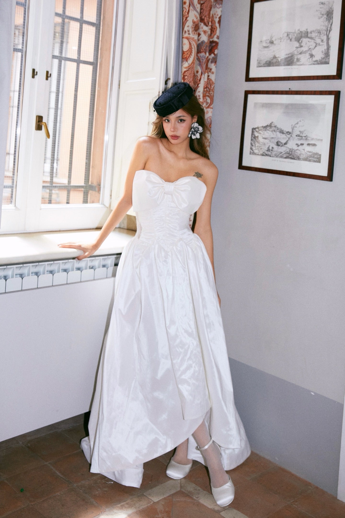 MINPURA Roman Bow Satin Midi Dress