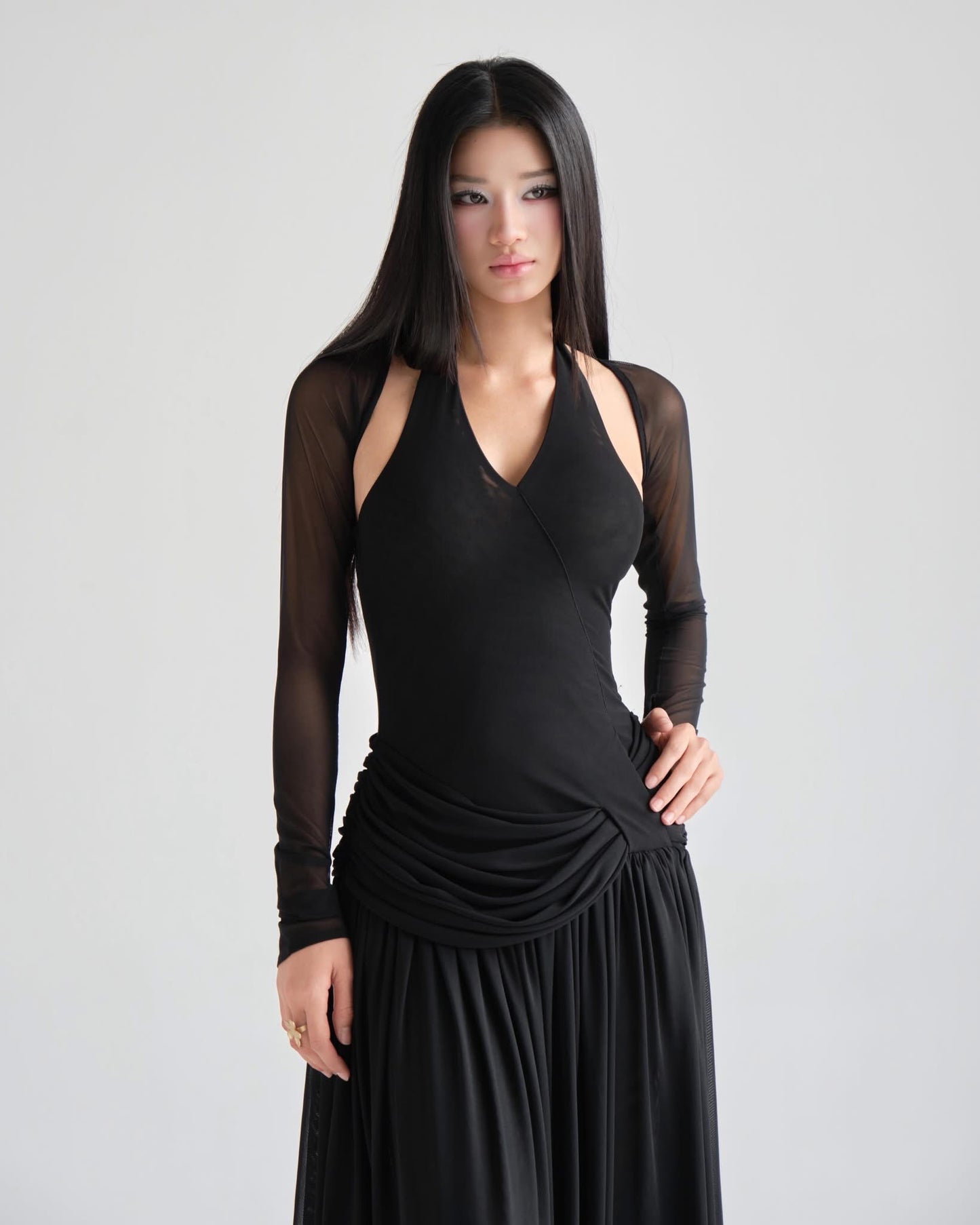 DELICIAE Cream Knit Lydia Maxi Dress