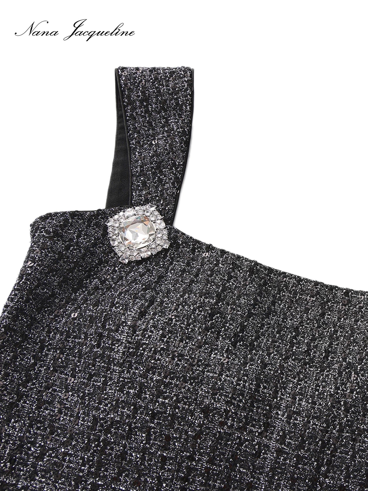 NANA JACQUELINE Grey Velvet lapel patchwork sequined Elegant Top & Shorts