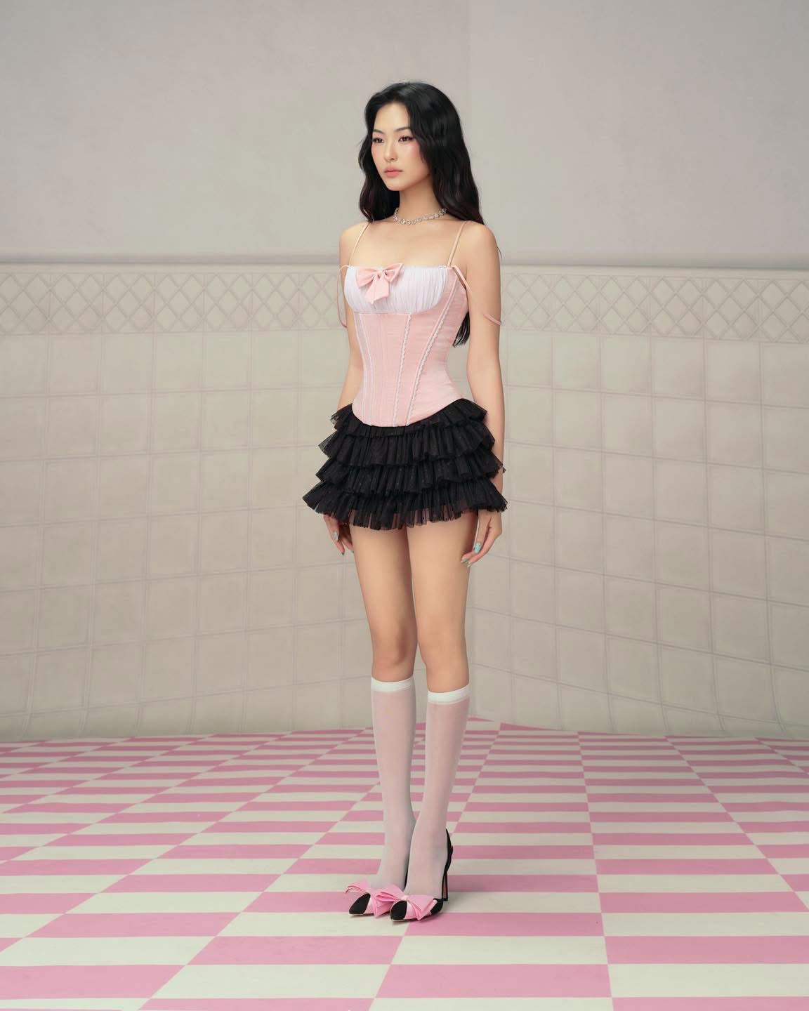 Cream Spaghetti-Strap Bustier Corset Top & Tulle Puff Mini Skirt Lola Set