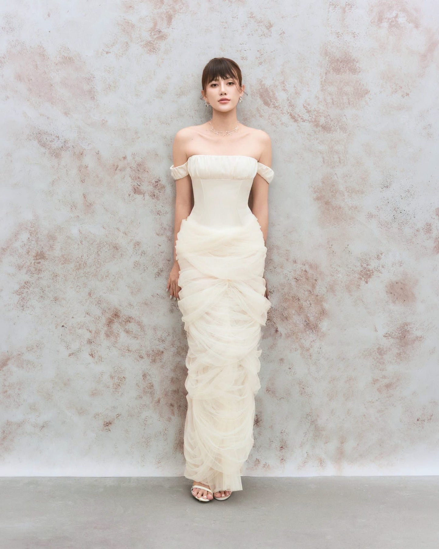 DENIO White Anatasia Pleated Corset Maxi Dress