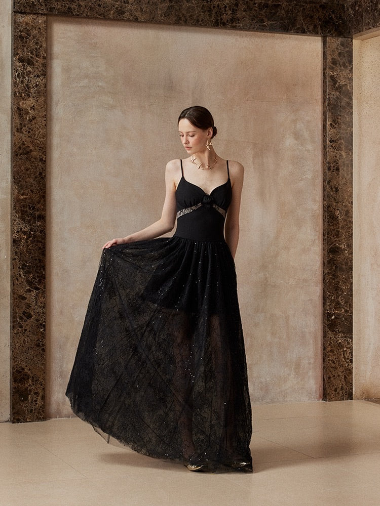 Fa sogno Black Rosy Maxi Dress