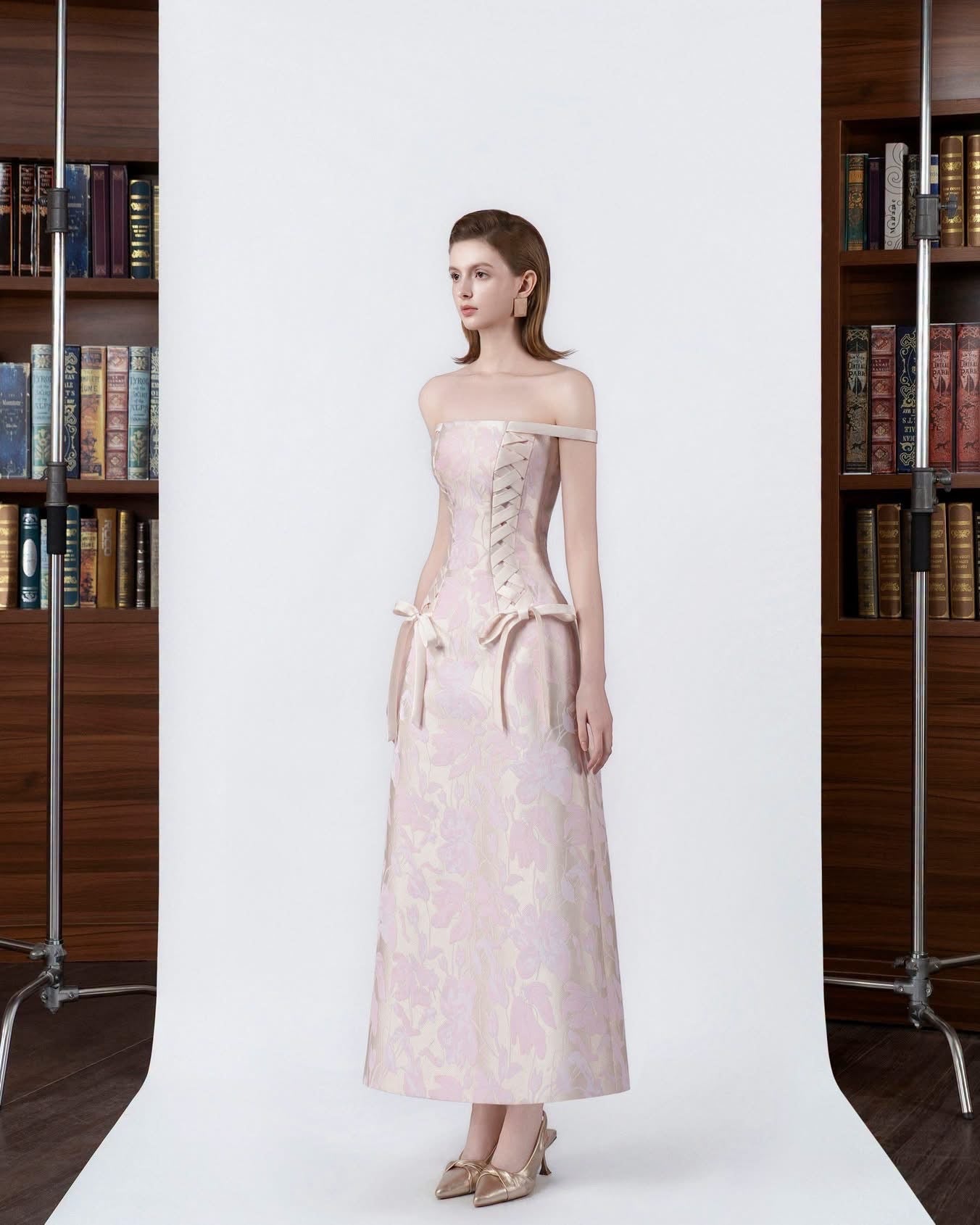 DETHEIA Elegant Vintage Pink Brigitte Maxi Dress