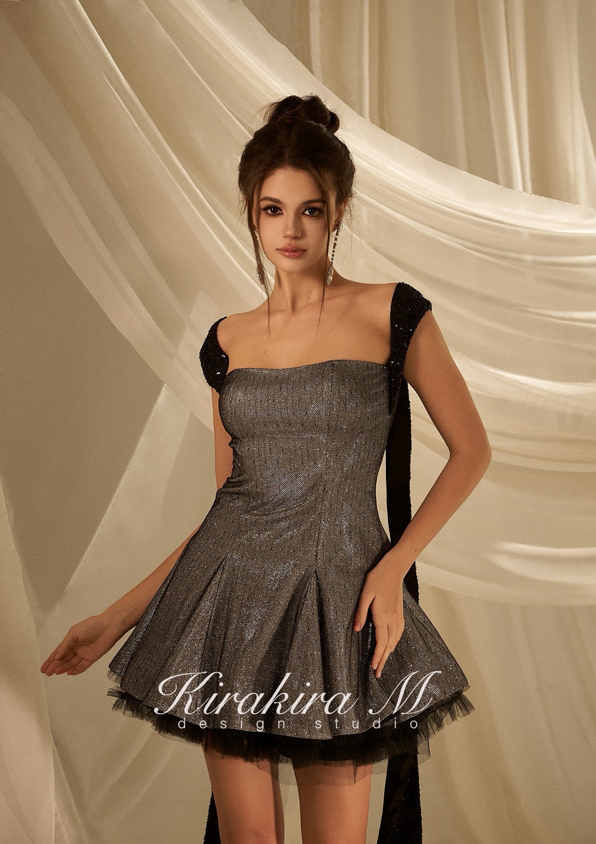 KIRAKIRA M Silver grey sparkle backless mini dress