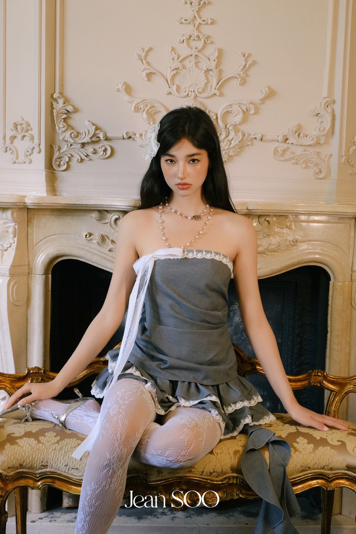 JEAN SOO Sweet Vacation Grey Lace Top & Skirt